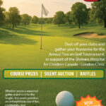 Tuscan 195 Charity Golf Tournament 2026 poster featuring event details, River Valley Golf Course, and support for Shriners Children’s Hospital London Clinic