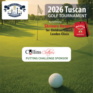 Feature image announcing Collins Clothiers as the Putting Challenge Sponsor for the Tuscan Lodge No.195 2026 Charity Golf Tournament, highlighting branded sponsorship on the putting green.