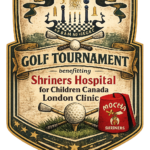 Vintage-style badge for the 2026 Tuscan Golf Tournament supporting Shriners Children’s Hospital London Clinic with classic golf and heritage design elements