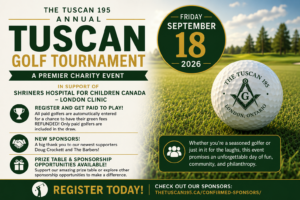 The Tuscan 195 Golf Tournament on Friday September 18, 2026 supporting Shriners Hospital for Children Canada – London Clinic